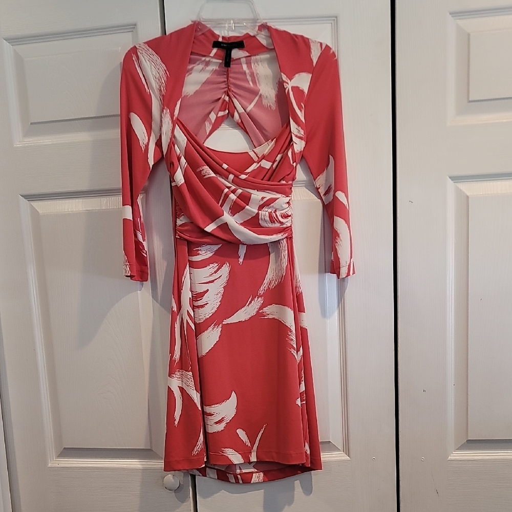 BCBGMaxAzria Coral and White Long Sleeve Dress